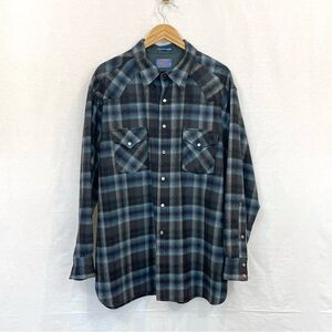 Pendleton Vintage Wool Plaid High Grade Westernwear Shirt Blue & Gray Men’s XXL